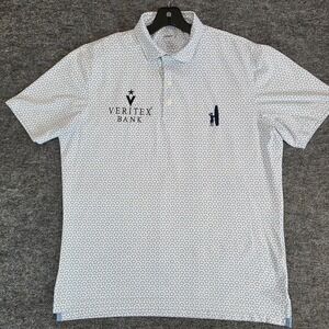 Johnnie-O Polo Shirt Mens Large White Blue Texas Veritex Bank Performance Golf